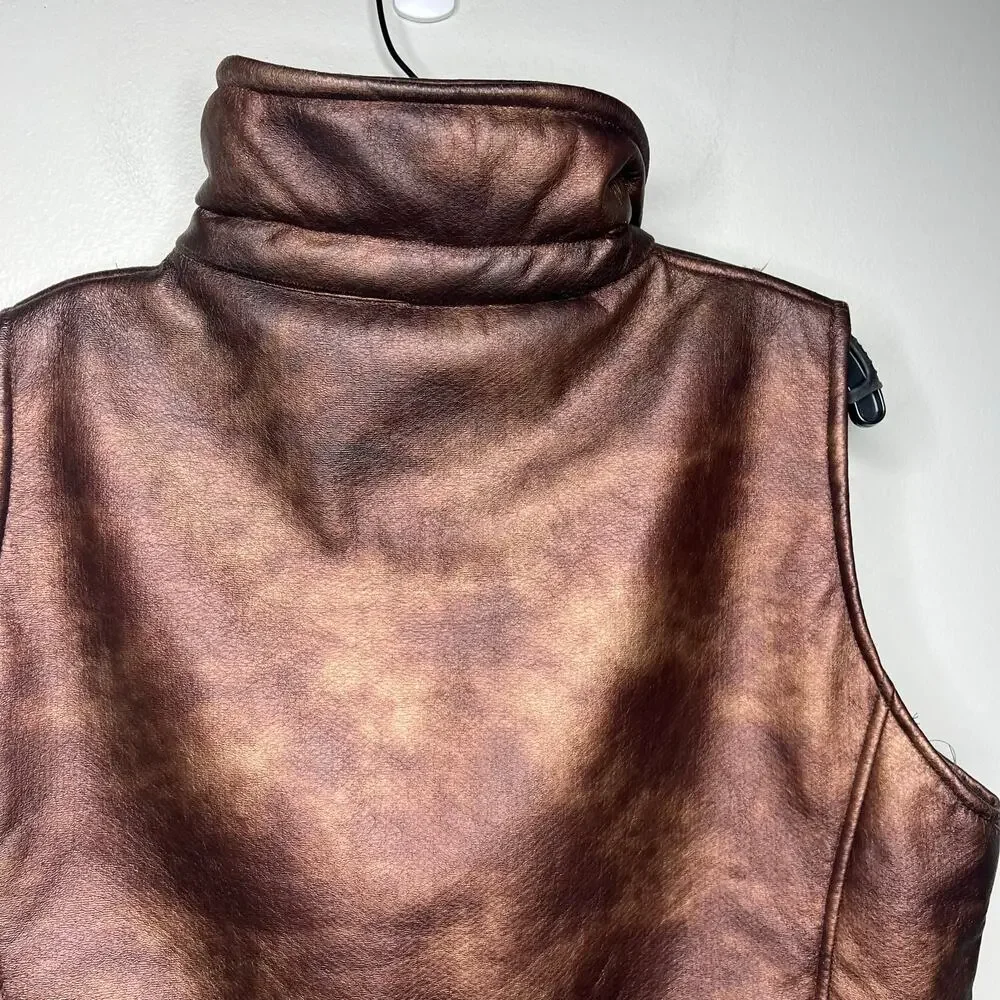 VTG Andrea Faye Women's Metallic Bronze Zip-Up Puffer Vest Sz M‎ Western USA 90s